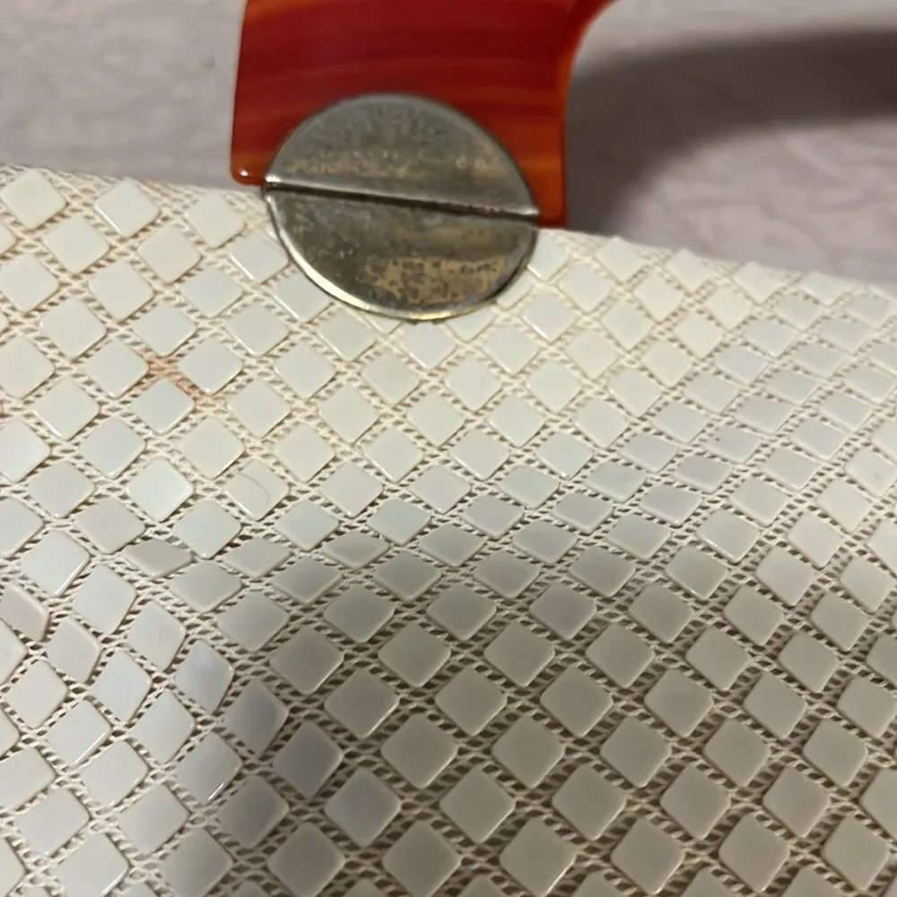 Vintage Lumured Women’s Mesh Clutch Satchel Lucite Handle Tote Bag Purse